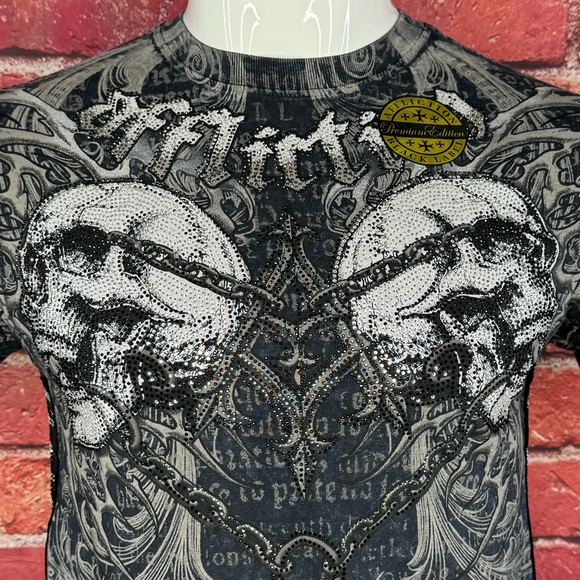 Affliction Men's Skull Rhinestone Short Sleeve Graphic T-shirt - Size: Small-NWT - Picture 4 of 13